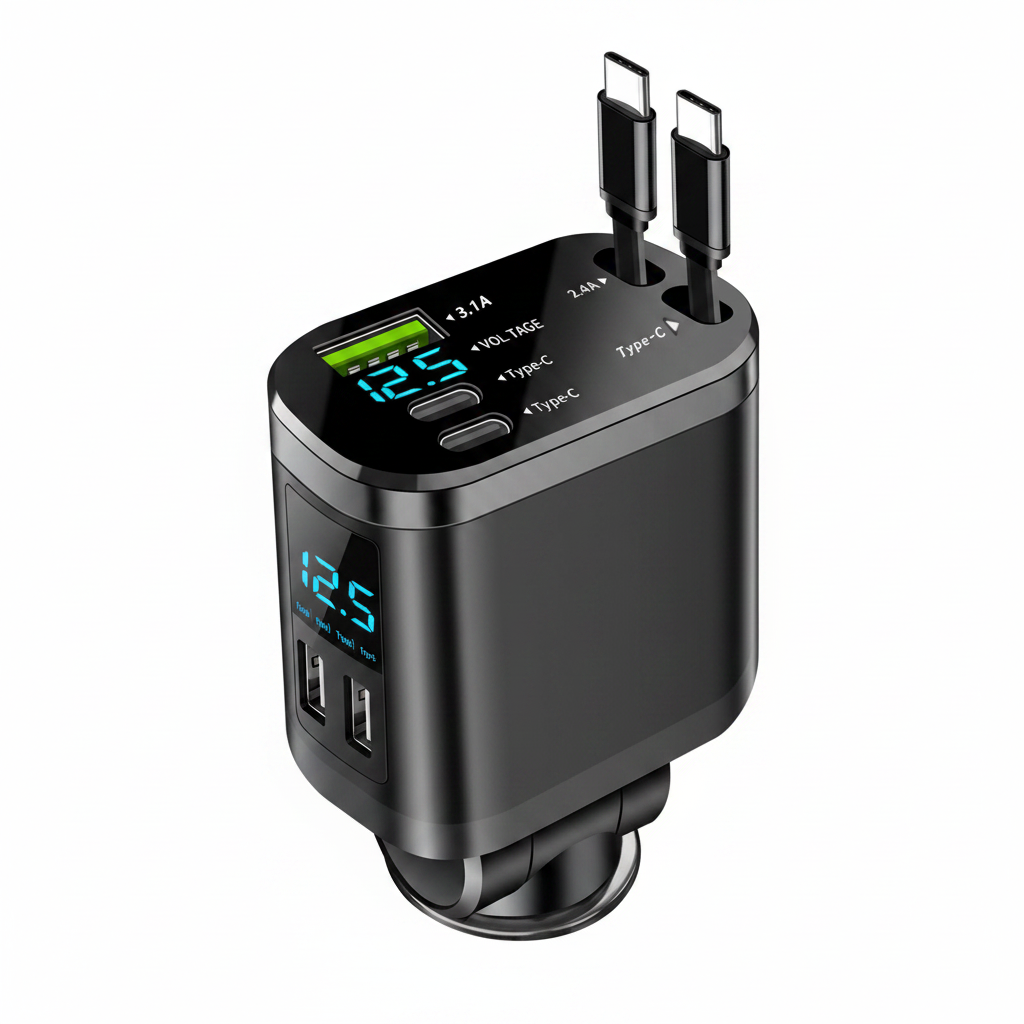 Chargeur Voiture Rapide 5-en-1 fond blanc