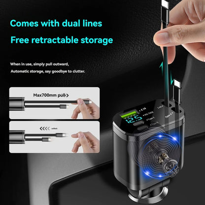 Chargeur Voiture 5-en-1 — Charge Rapide 3.1A | Câble Rétractable