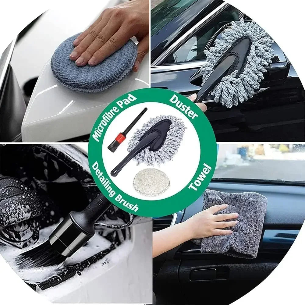 Kit Nettoyage Voiture Complet 10 Pièces – Brosses, Gant & Chiffons