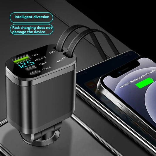 Chargeur Voiture 5-en-1 — Charge Rapide 3.1A | Câble Rétractable